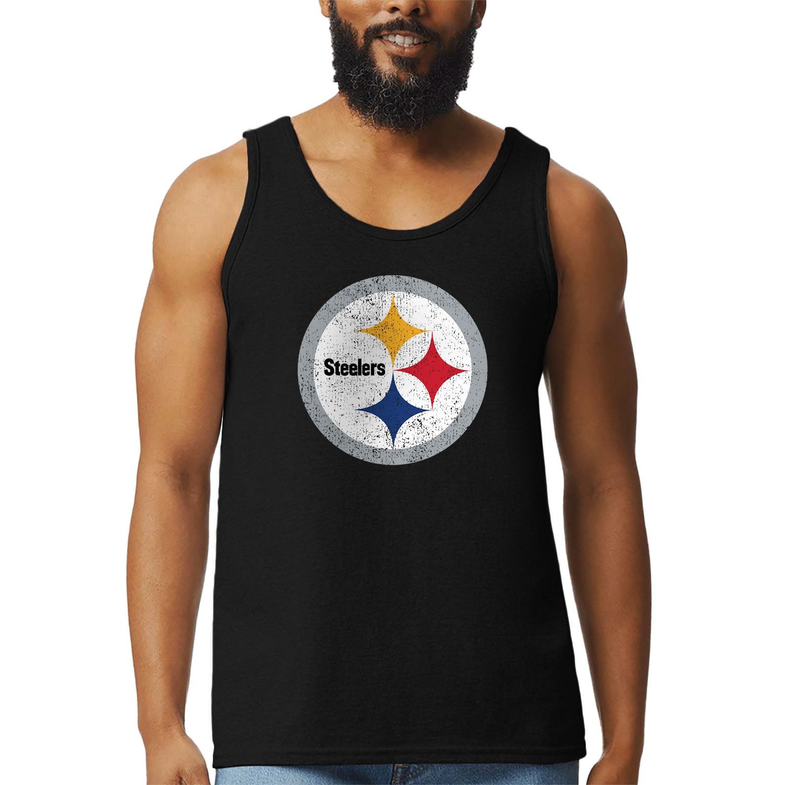 Hybrid Sports NFL - Distressed Team Logo - Officially Licensed Men's Football Fan Tank Top, Black, XL