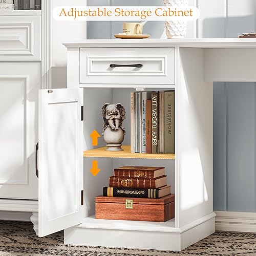 Miniatura 4 de Vabches Farmhouse - Escritorio ejecutivo en forma de L de 59 pulgadas con cajones, escritorio esquinero de madera para oficina en casa con estación