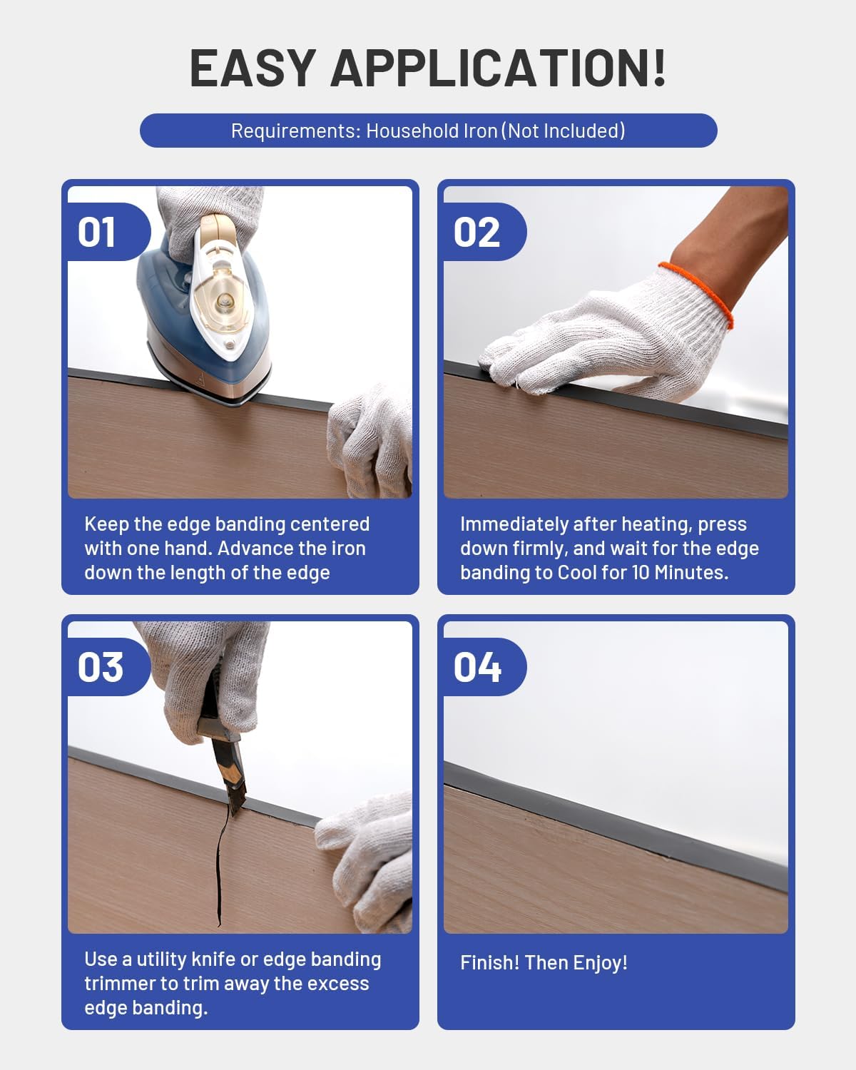 Melamine Edge Banding Black 3/4 inch x 250 ft Veneer Edging Easy Application Iron on Edge Banding Tape for Cabinet Plywood Repairs Furniture Restoration