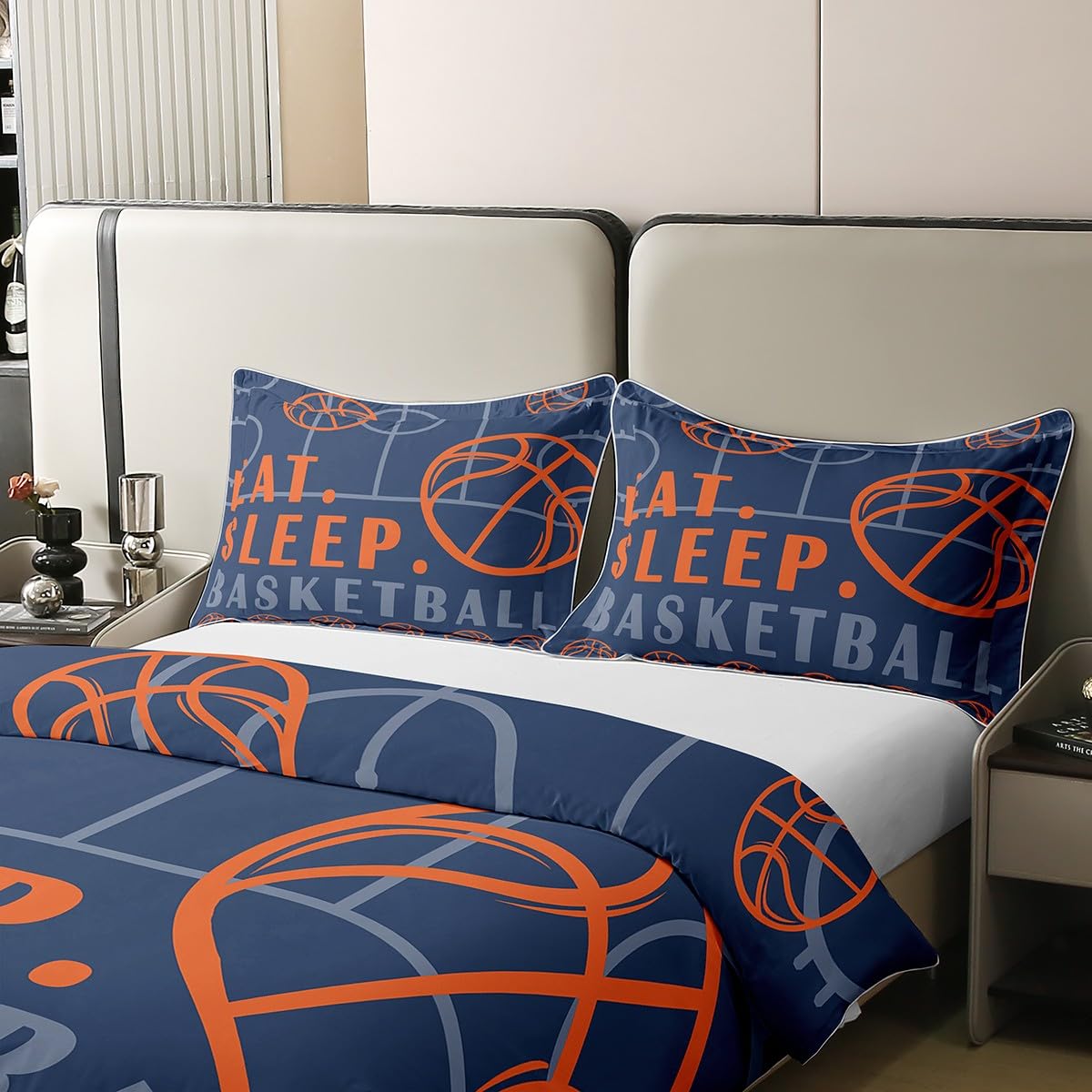 Basketball 100% Cotton Duvet Cover Double for Kids Teens Adults,Sport Ball Theme Bedding Set,Basketball Game Bed Set,Sports Lover Quilt Cover with 2 Pillow Shams Soft - Image 3