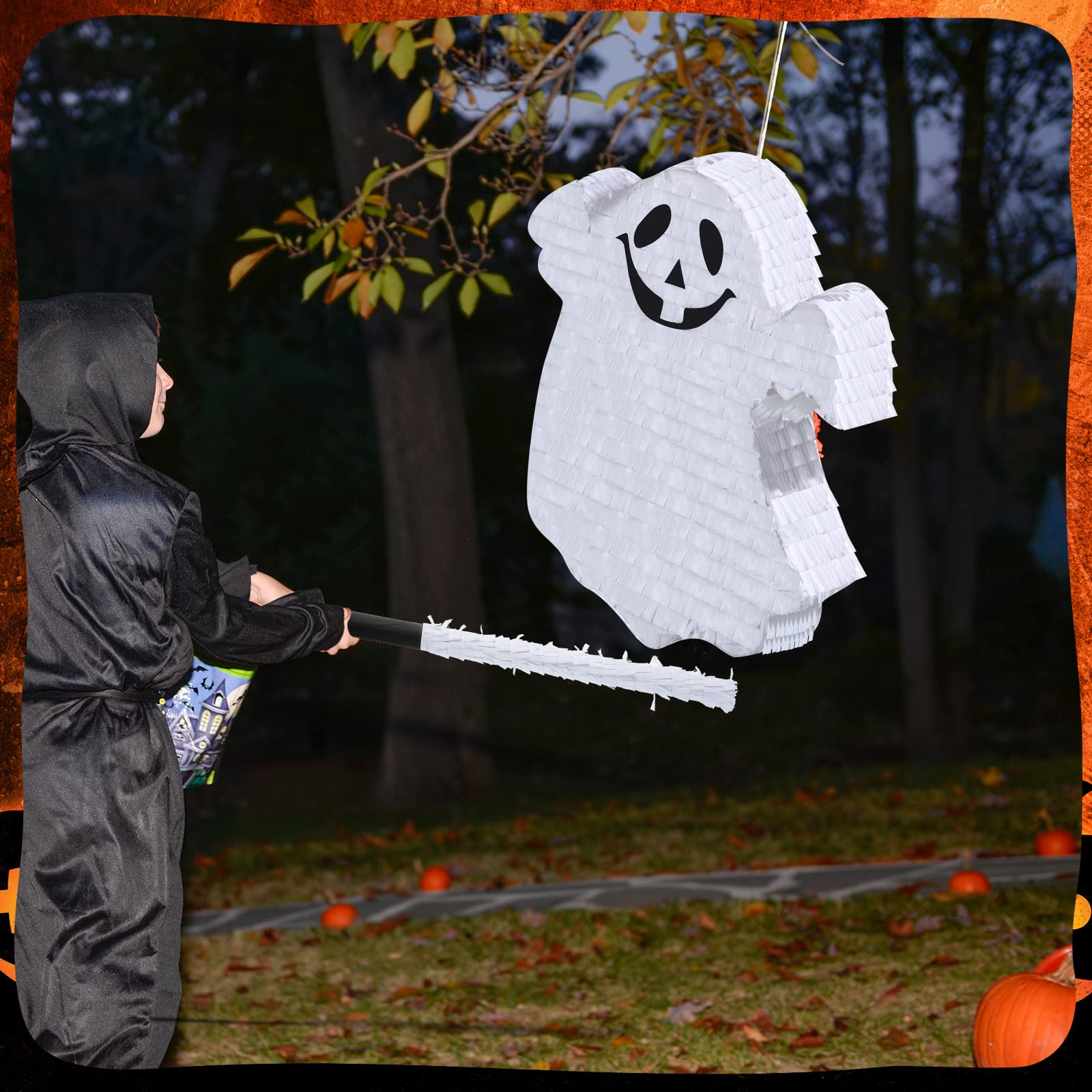 Pinata di fantasma spettrale di Halloween Pentolaccia di Fantasma bianco con Bastone e Benda pignatta con Corda da Tirare Decorazione da appendere di Halloween Messicano Gioco di Società