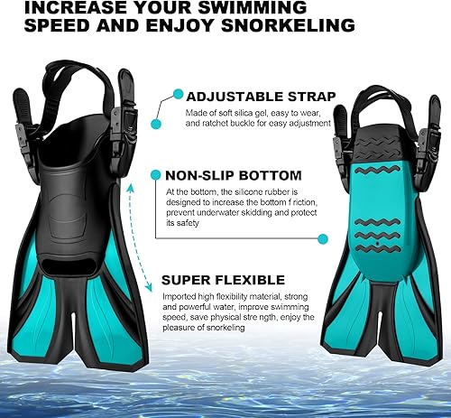 Miniatura 7 de Odoland Paquetes de esnórquel, máscara de esnórquel de cara completa para adultos y jóvenes con soporte para cámara, aletas de natación ajustables,