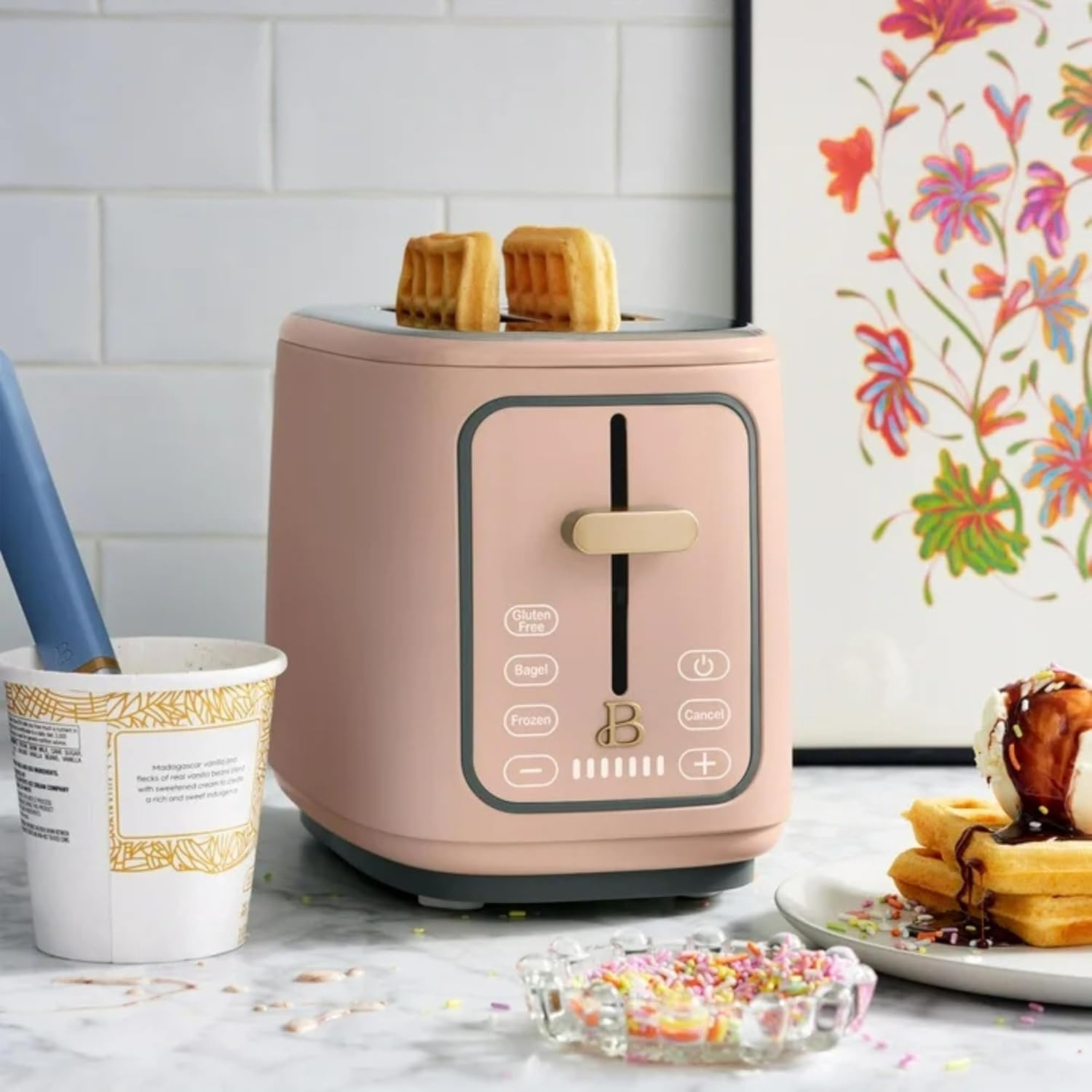 2 Slice Digital Toaster with Touch Control Panel, Adjustable Toast Shade Settings, Wide Bread Openings, Bagel & Frozen Modes, Removable Crumb Tray (Rose)