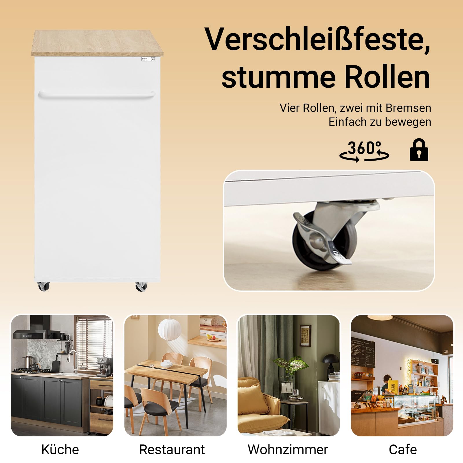 SoBuy Servierwagen mit Rollen Küchenwagen mit Arbeitsplatte Rollwagen Küche Kücheninsel mit Arbeitsplatte schmaler Mikrowellenschrank Küchenschrank Beistelltisch Holz Weiß 82×88×46 cm FKW113-WN
