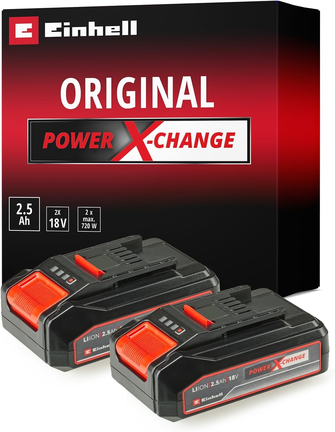 Originale Einhell 2x 18V 2,5Ah PXC-Twinpack due batterie da 2,5 Ah Power X-Change (18 V, 2,5 Ah, 720 W, incl. due batterie da 2,5 Ah, senza caricabatteria)