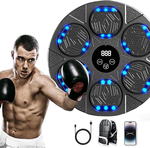 HOTSEVEN 2025 Music Boxing Machine with Boxing Gloves, Smart Bluetooth Boxing Machine with LED Electronic Wall Mounted, Music Boxing Target Workout