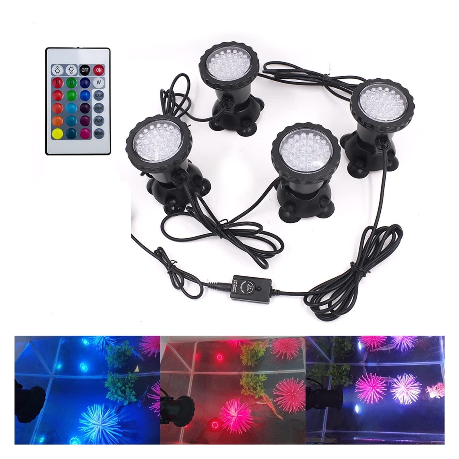 Lámpara de luz LED subacuática a prueba agua, foco subacuático RGB, fuente piscina, estanque, jardín, acuario Resistentes Al Agua Seguras(3 bulbs set)