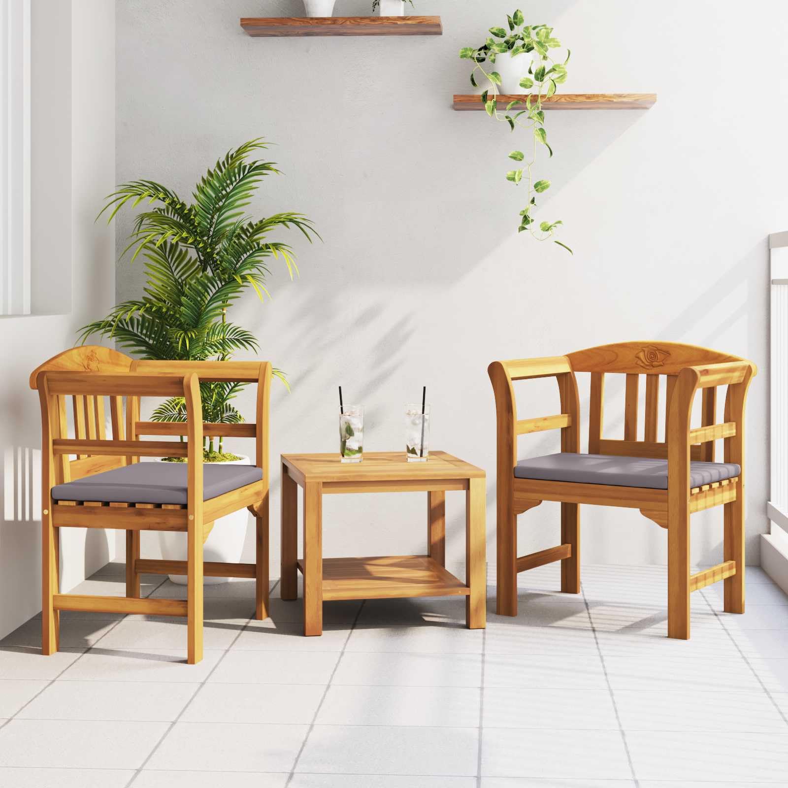 Ławka ogrodowa z litego drewna akacjowego, olejowana, 68,5 x 46 x 82,5 cm, trwała ławka do siedzenia na taras, balkon i na zewnątrz, naturalne wykończenie olejem