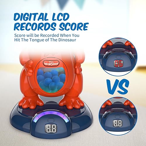 Miniatura 61 de EagleStone - Juguete de dinosaurio para disparar, electrónico, pistola de bomba de aire, puntuación en pantalla LCD, sonido, 24 pelotas de espuma