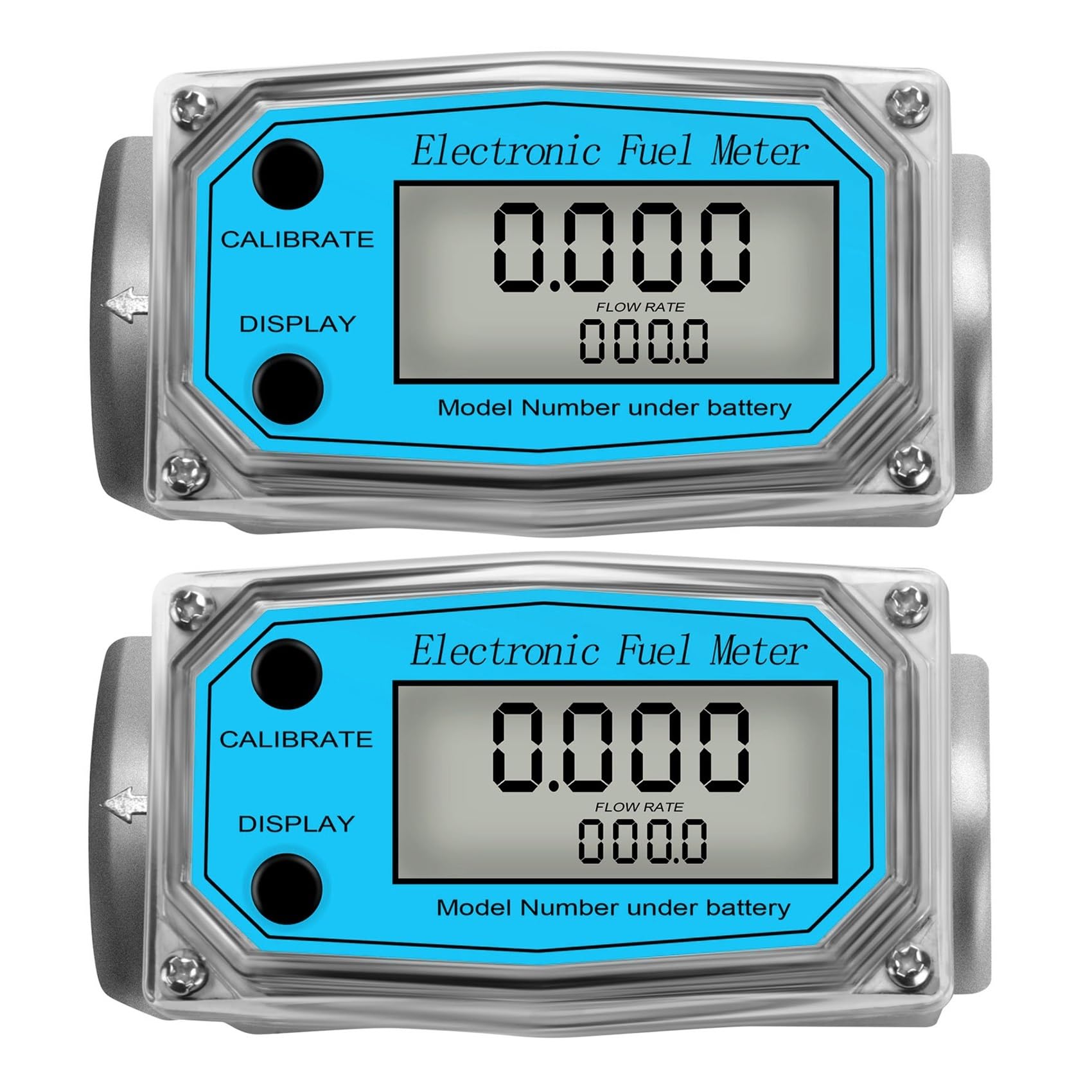 MKHJKIOII Aluminum Alloy Digital Flow Meter, LCD Electronic Fuel Flowmeter, NPT Counter Petrol Methanol Water(2Pcs Blue Flowmeter)