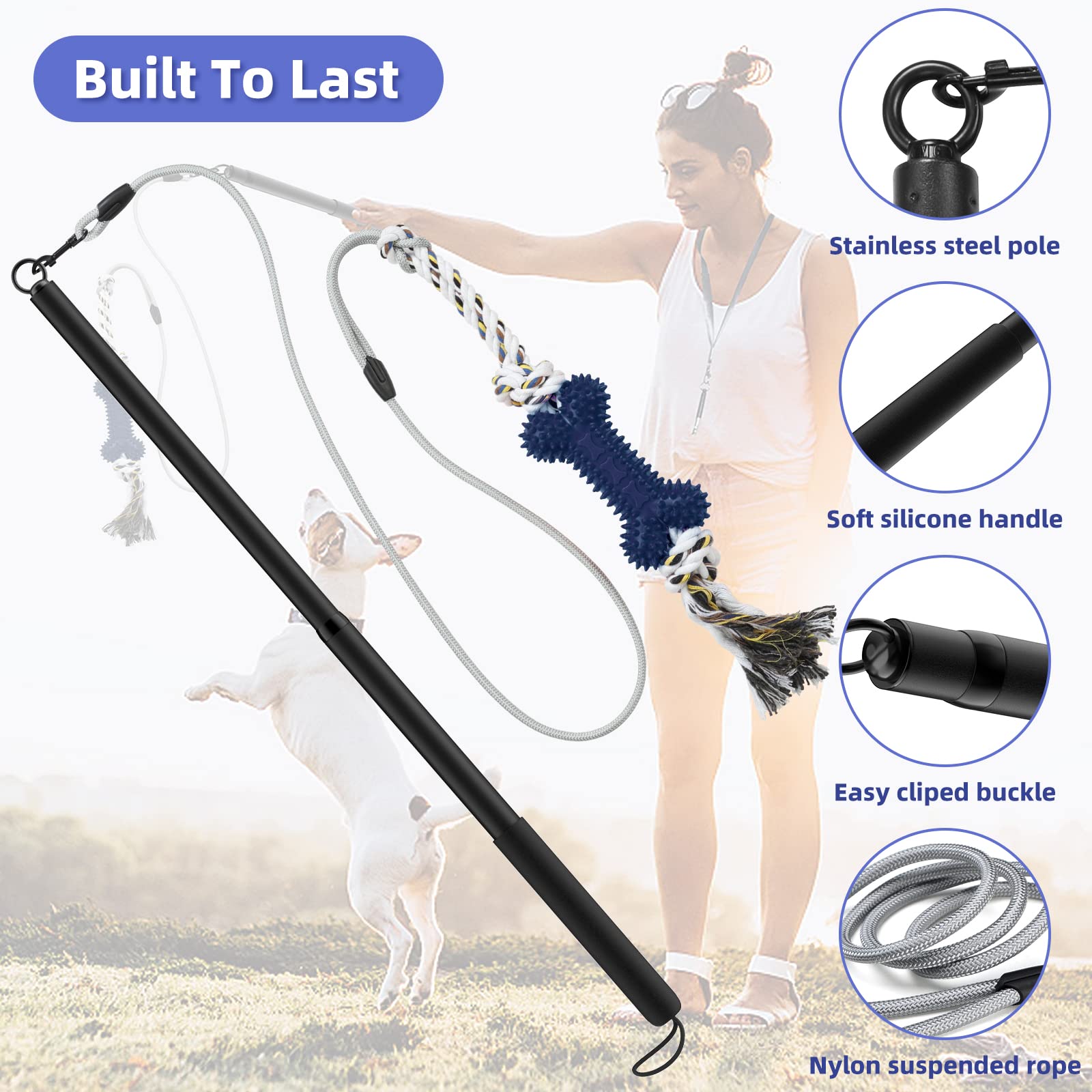 Tierhood® - prikkelhengel voor honden in lengte verstelbaar - incl. Beginner e-book - Hondeneizhengel trainingsspeelgoed voor plezier & controleoefeningen - prikkelhengel honden - hengel honden - max