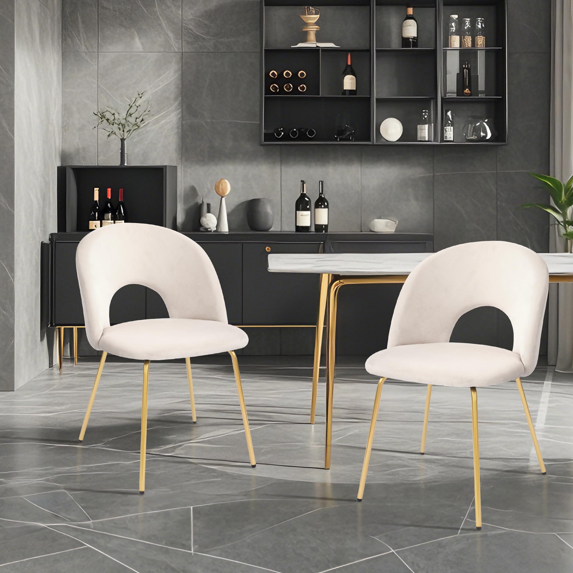 CangLong Set di 2 sedie da pranzo scandinave, sedie da cucina con rivestimento in velluto, sedie da soggiorno moderne con gambe in metallo dorato, beige