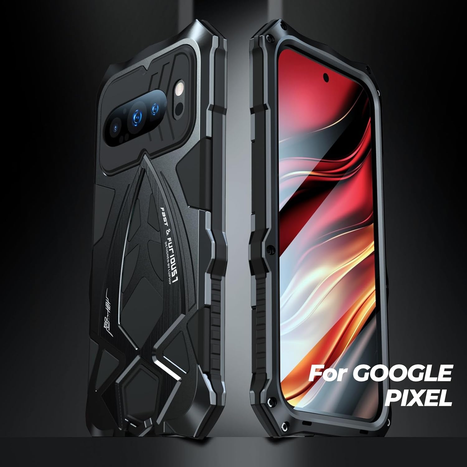 Metal Protective Case for Google Pixel 9/9 Pro / 10/10 Pro, Rugged Shock-Absorbing Bumper with Screen & Camera Guard, Alloy Frame + Soft Cushion Liner, Secure Grip Design(Black,Pixel 9 Pro)