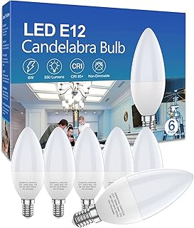 E12 LED Bulb Candelabra LED Light Bulbs Ceiling Fan Candle Type B Chandelier Light Bulbs 6W 5000K Daylight White 40 60 Watt Equivalent B10 B11 Small Base Bulbs CRI 85 550Lm 120V Non Dimmable 6 Pack