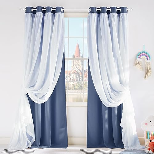 Miniatura 47 de PONY DANCE Cortinas Opacas Transparentes - Cortinas de Doble Capa con Aislamiento Térmico para Dormitorio Comedor, Cortinas para Sala, 52 pulgadas