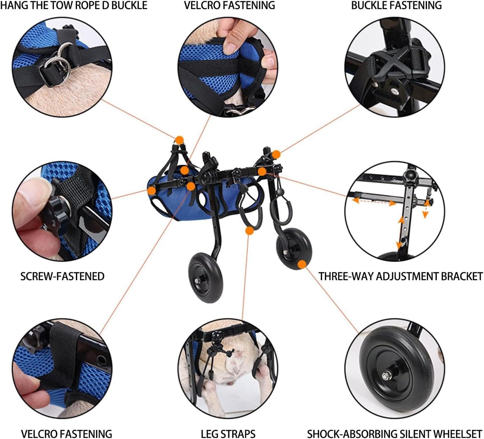Carrello Mobilità Sedia A Rotelle per Cani, Sedie A Rotelle Regolabili per Animali Domestici per Animali Domestici Disabili, Tutore Gambe E Supporto per L'Anca(X-Small)