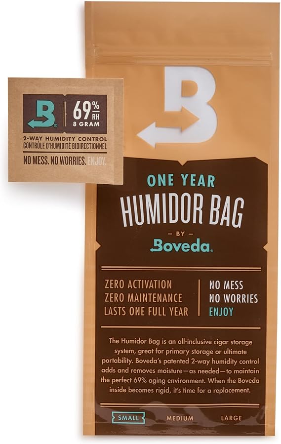 | Small Humidifier Bag for Boveda-Puros | 69% RH Preloaded with Humidity Control Pack | 3-5 Cigar Storage for cigars | 1-Count