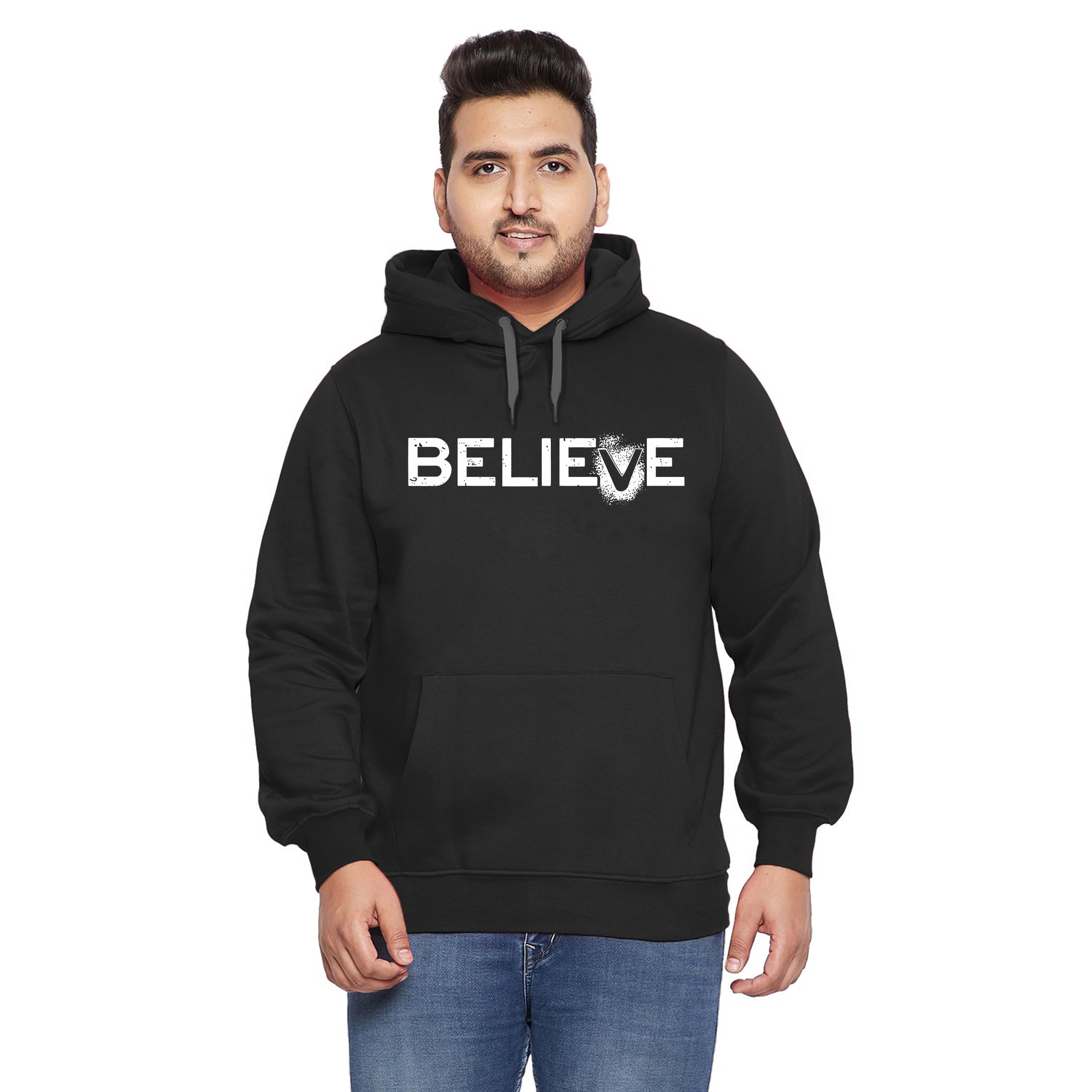 West Gate Clothing Plus Size Mens Cotton Hoodies,Hooded Sweatshirt | 100% Cotton Hoodies Plus Size Collection for Men | Belive Printed Hoodie-picture-12