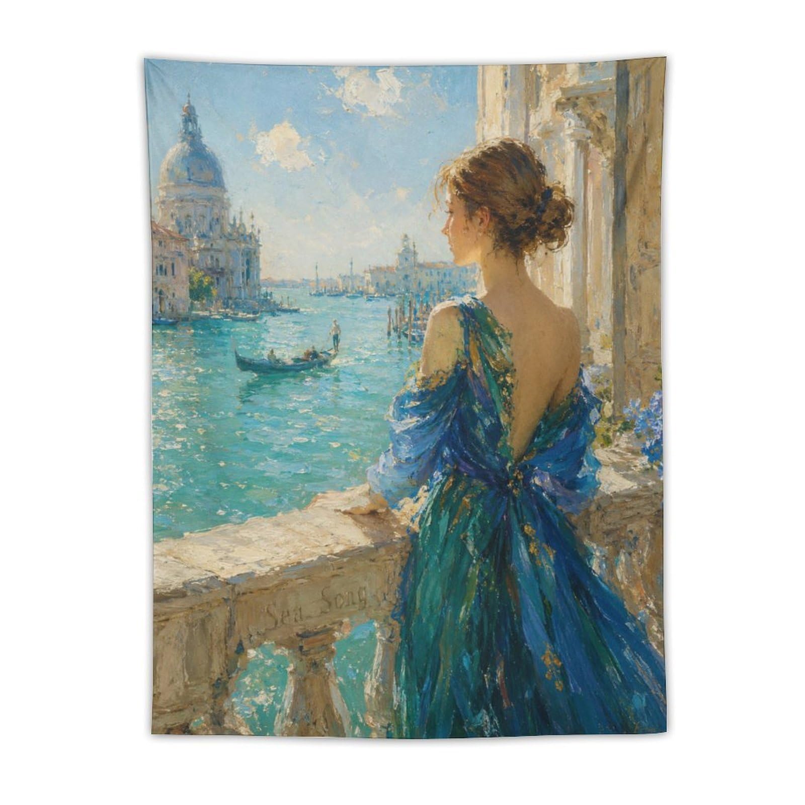H3B8U2Y5 Woman by Venetian Water Wall Tapestry, Oil Painting, Entryway