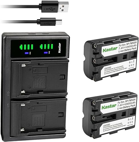 Kastar Paquete de 2 baterías y cargador USB LTD2 de repuesto para batería Sony NP-FM500 NP-FM500H, cargador BC-VM10 AC-SQ950, Sony DSLR-A200 A300