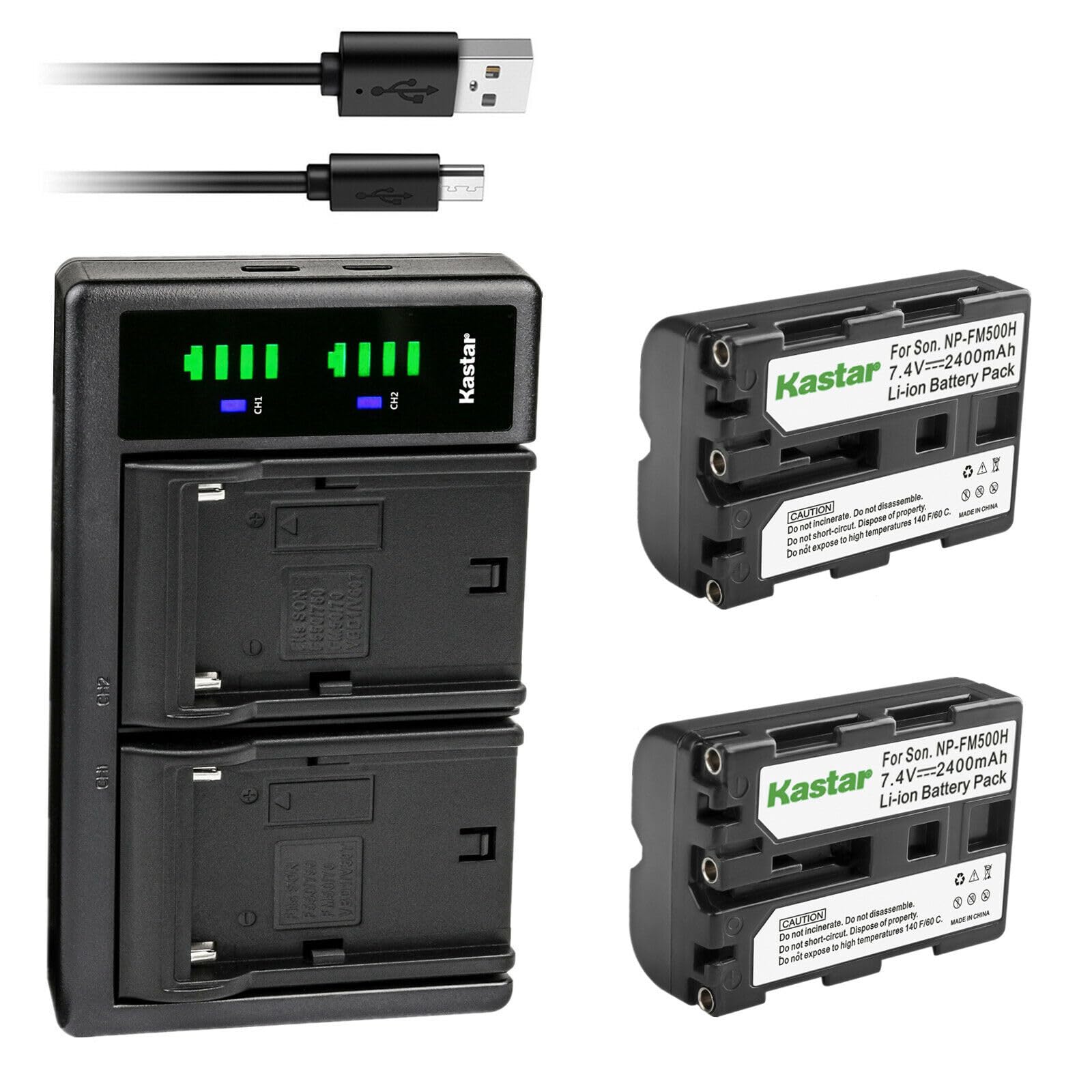 Kastar 2-Pack Battery and LTD2 USB Charger Replacement for Sony NP-FM500H Battery, BC-VM10 Charger, DSLR-A200 α200 α300 α350 α450 α500 α550 α560 α580 α700 α850 α900 α57 α58 α65 α68 α77 α99 Camera
