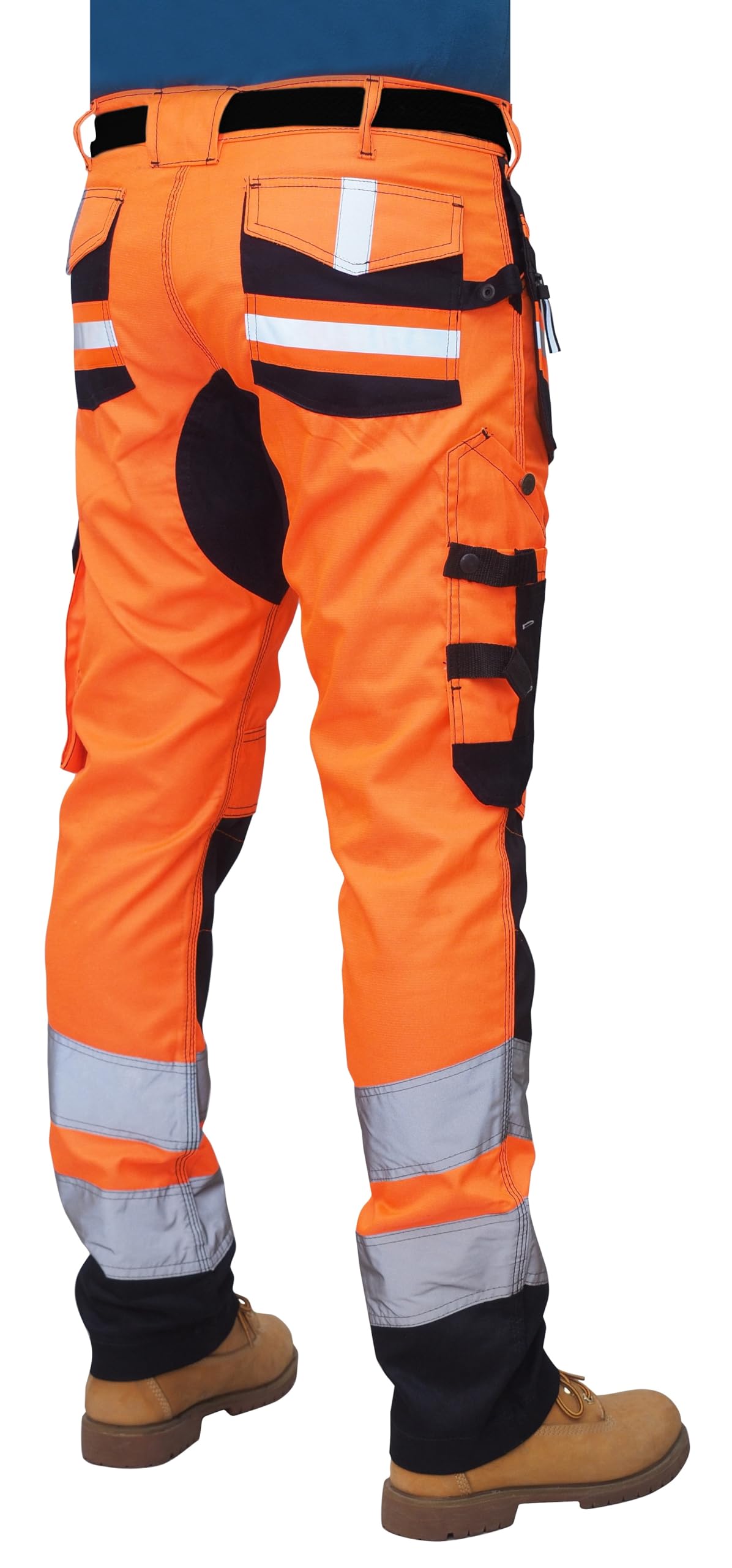 Pantaloni da lavoro ad alta visibilità da uomo con nastro riflettente multi tasca