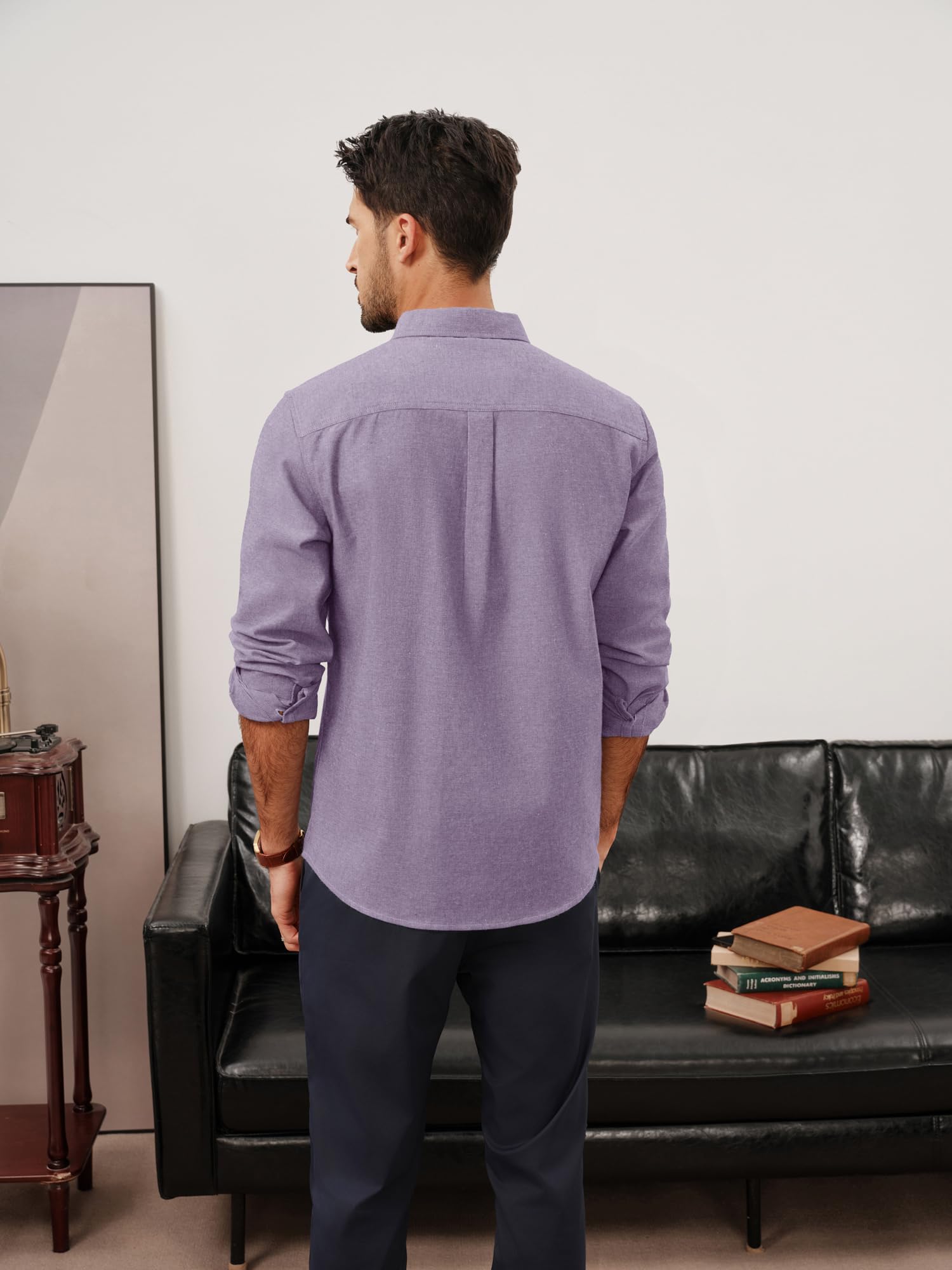 PJ PAUL JONES Camicia da uomo casual con bottoni, a maniche lunghe, in lino e cotone