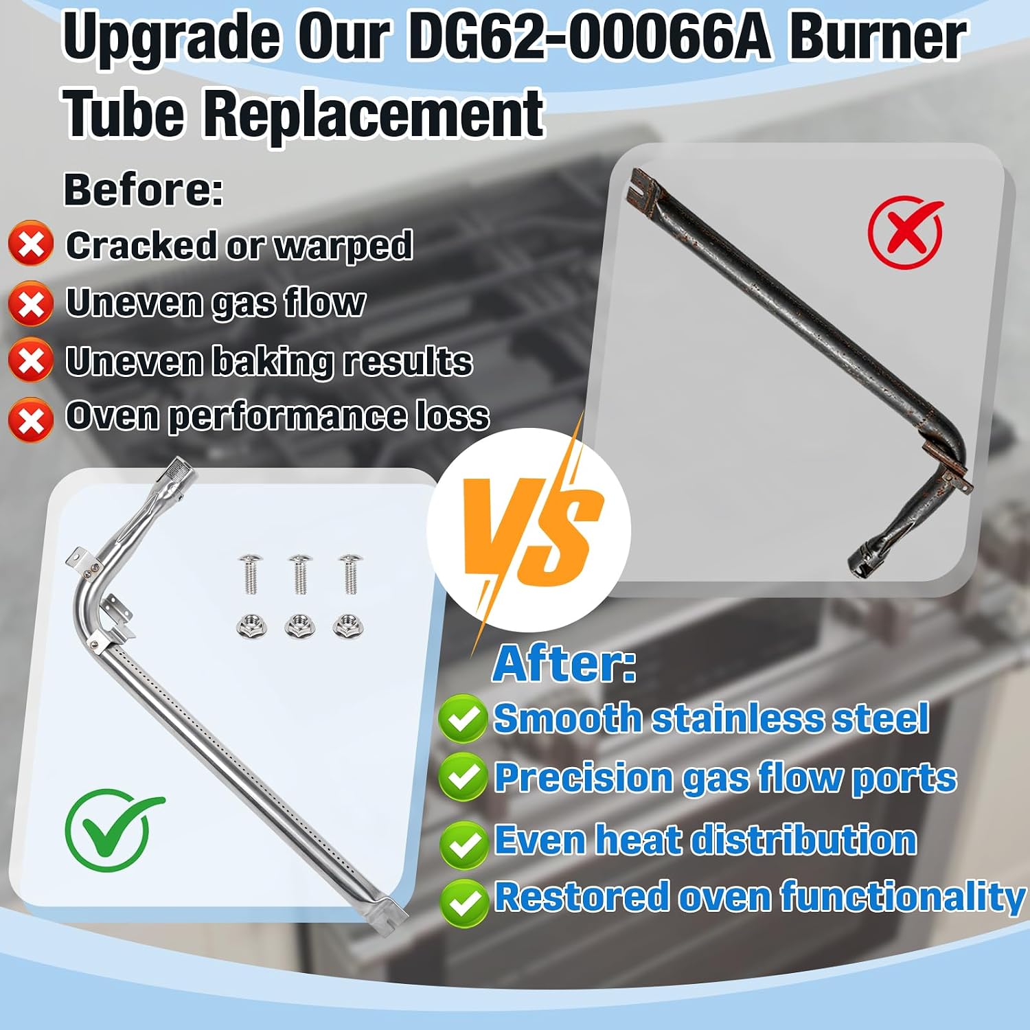 DG62-00066A Bake Burner Tube Replacement Compatible with Samsung Gas Oven