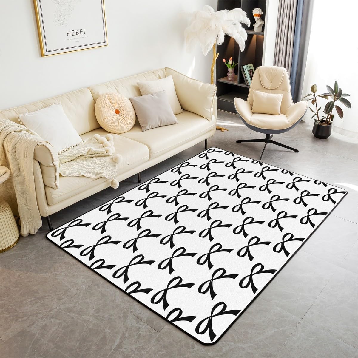 Feelyou Pink Bow Indoor Floor Mat Boys Girls Area Rug 3x5 Cute Bowknot Living Room Rugs for Kids Women Men Ultra Soft Kawaii Bow Accent Rug Girls Bow Decorative Rug