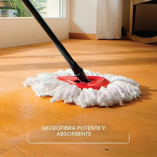 Vista 6 de O-Cedar Easywring - Sistema de limpieza de pisos con cubo y fregona giratoria de microfibra con 1 recambio adicional, Rojo / Gris