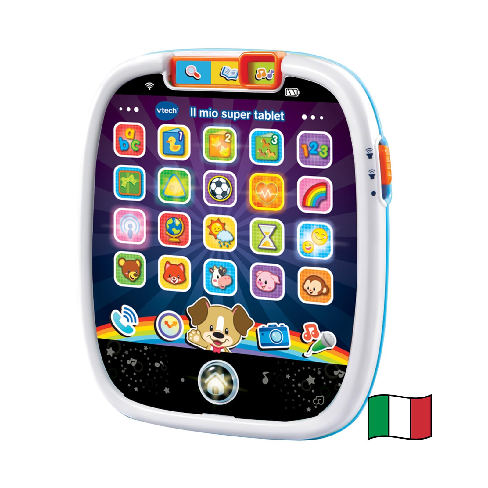 VTech Il Mio Super Tablet, Tablet per Bambini con 25 Icone Interattive ed Effetti Luminosi, Pratica Maniglia, Gioco Bambino con Animali, Forme e Numeri, Lingua Italiana, Batterie Incluse, 9-36 Mesi