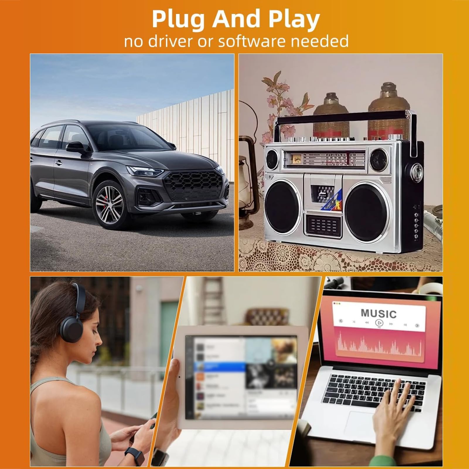 Vikye Bluetooth 5.4-Kassettenadapter für das Auto, Kabelloser Kassettenspieler-Empfänger mit Lenkradfernbedienung, Aux-zu-Tape-Audio-Konverter, Unterstützt TF-Karte, Freisprechanruf