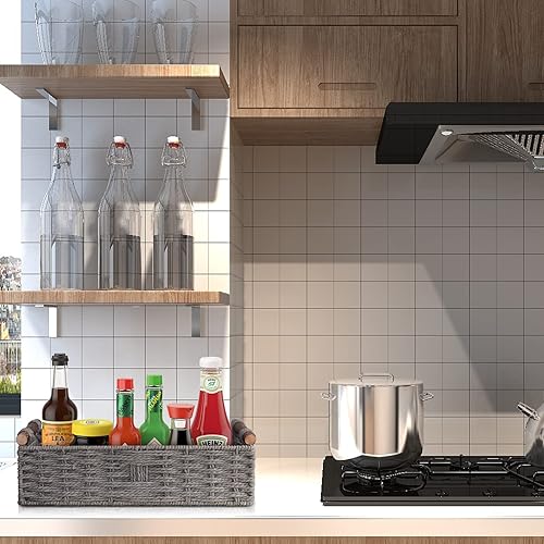 Miniatura 7 de Cesta redonda de almacenamiento de cuerda de papel, cestas de mimbre para organizar con asa, contenedores de almacenamiento decorativos para