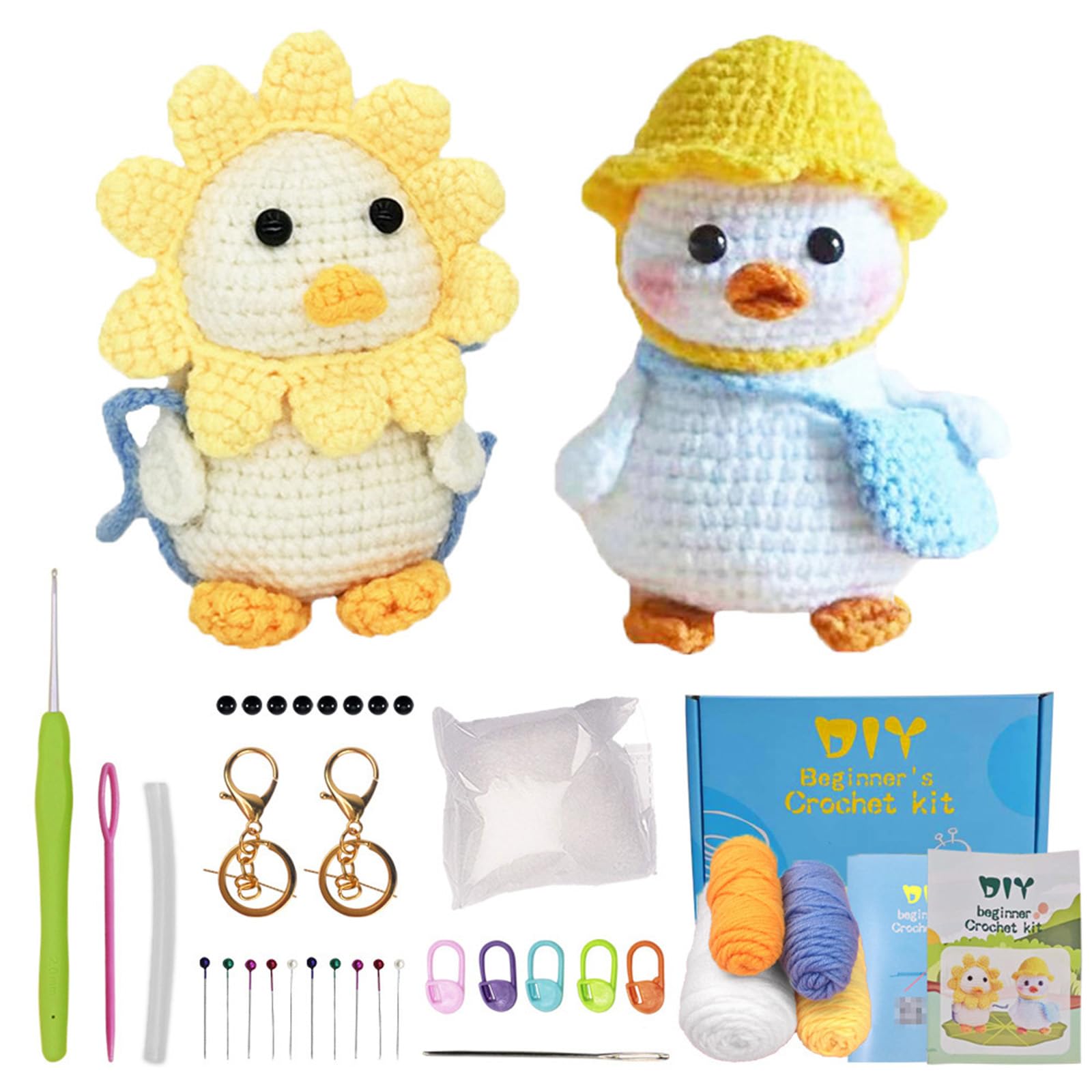 2Pcs Duck Crochet Starter Kit Including Knitting Needles Set Yarn Crocheting Knitting Kit with Instructions Complete Crochet Set for Beginners and Professionals