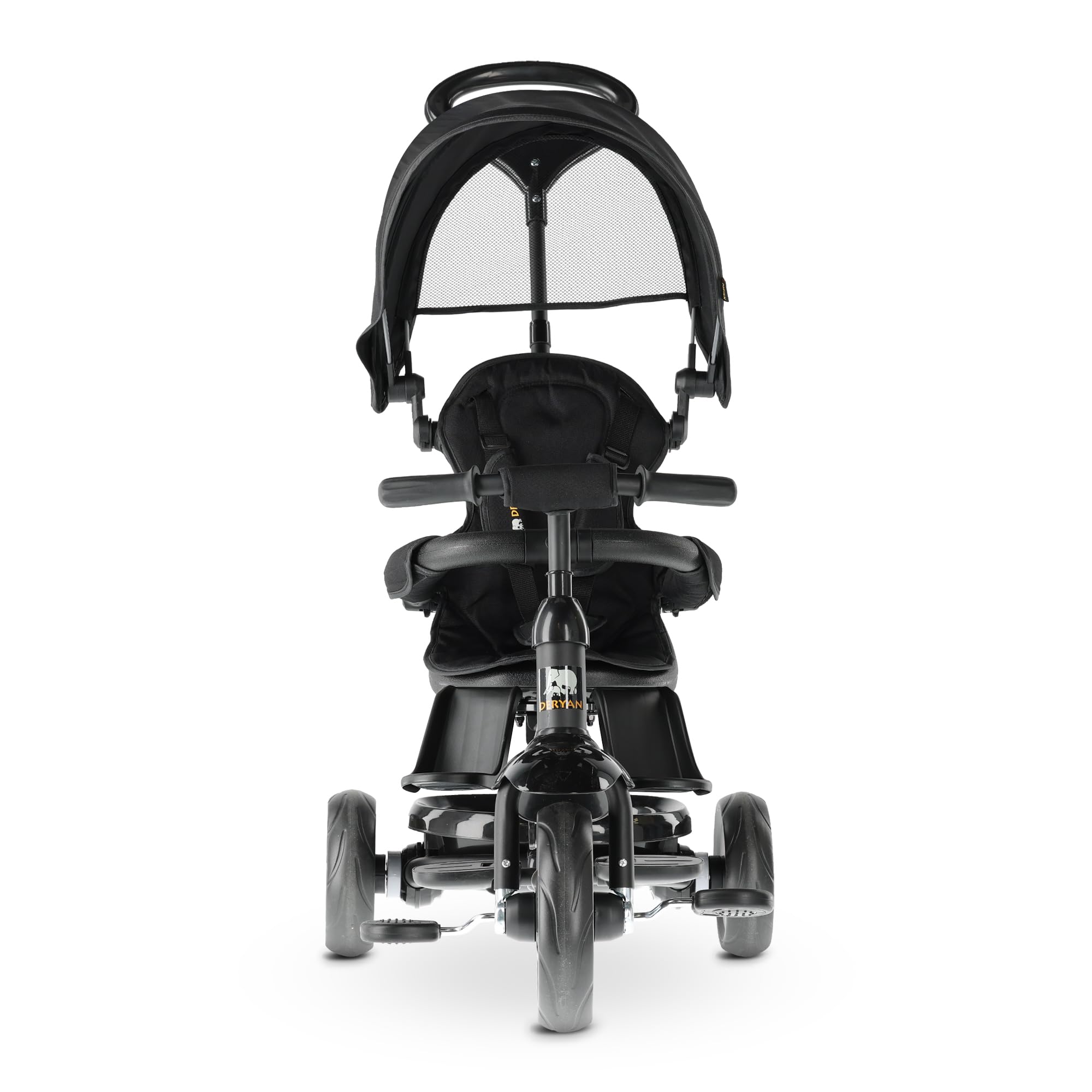 Deryan Tricycle Bébé Adventurer de 9 Mois à 25 kg, Draisienne Évolutif, Velo Poussette, Trike Bebe, Capote dépliable avec Pare-Soleil, Léger, Rangement, Noir