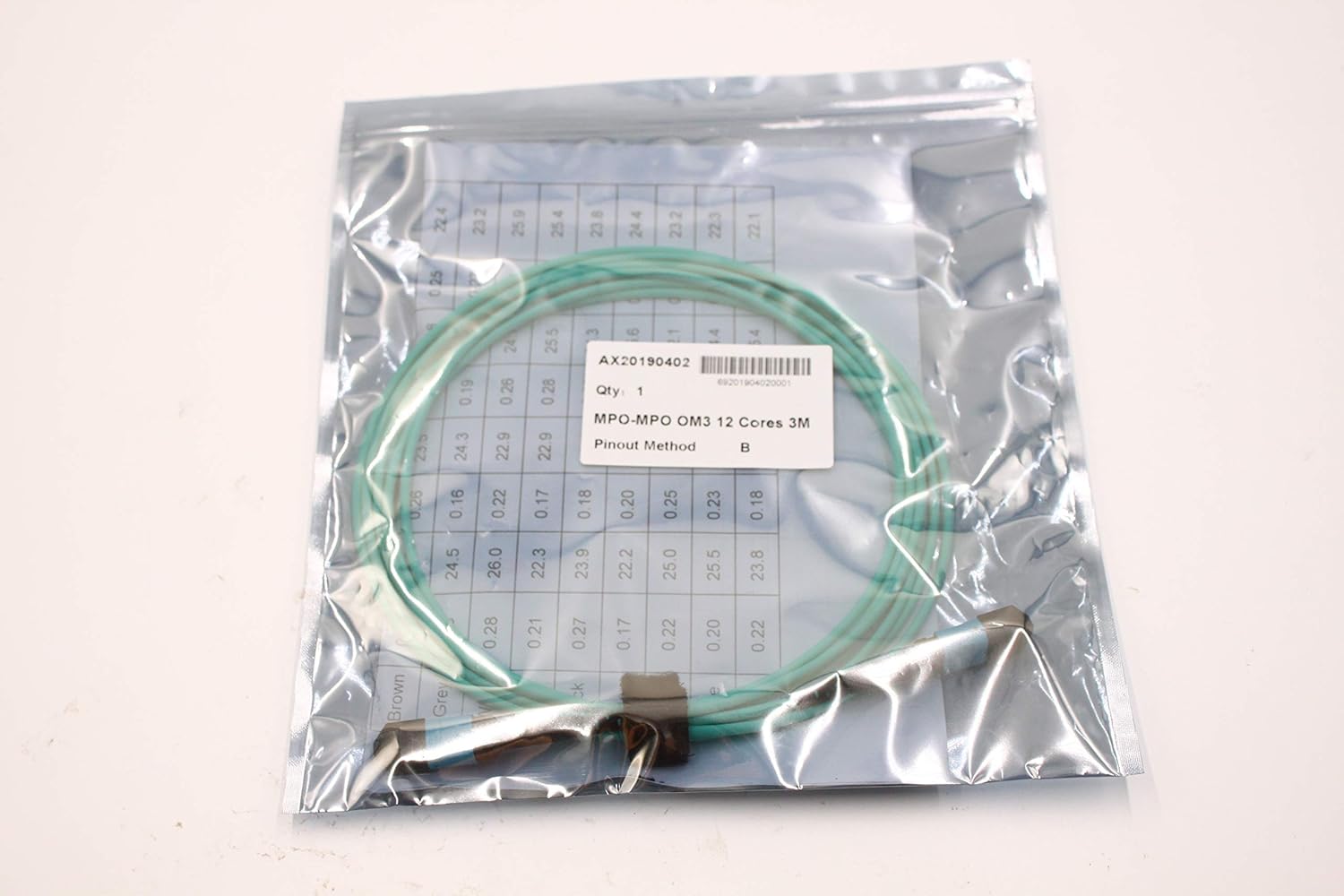 MPO to MPO Fiber Patch Cable 12 Fibers OM3 50/125 Multimode Fiber Optic Patch Cable, Type A (10m, MPO Male to MPO Female)