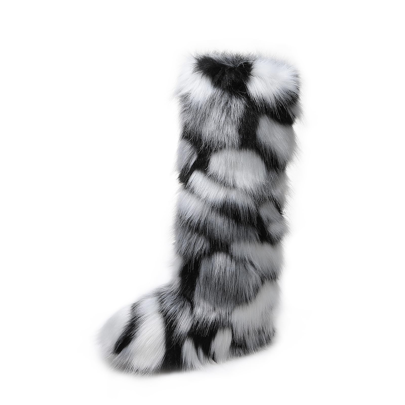 WOVOIE Knee High Fur Boots for Women Faux Fur Boots, Fluffy Round Toe, Winter Cosy Plush Warm Outdoor Snow Boots