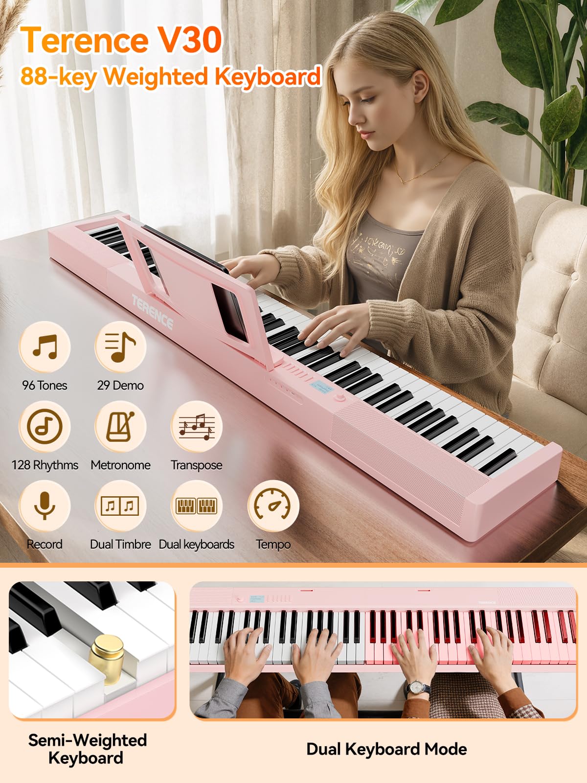 Snapklik.com : TERENCE V30 Portable Digital Piano 88 Key Weighted