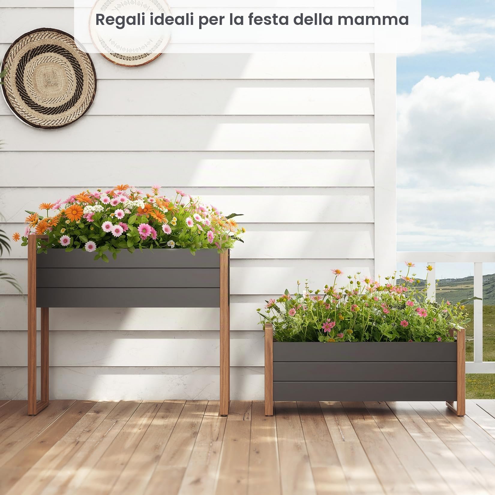 Fioriera rialzare in metallo per giardino, resistente alle intemperie, facile da montare, con fori di drenaggio per verdure, fiori, frutta (100 x 38 x 91'