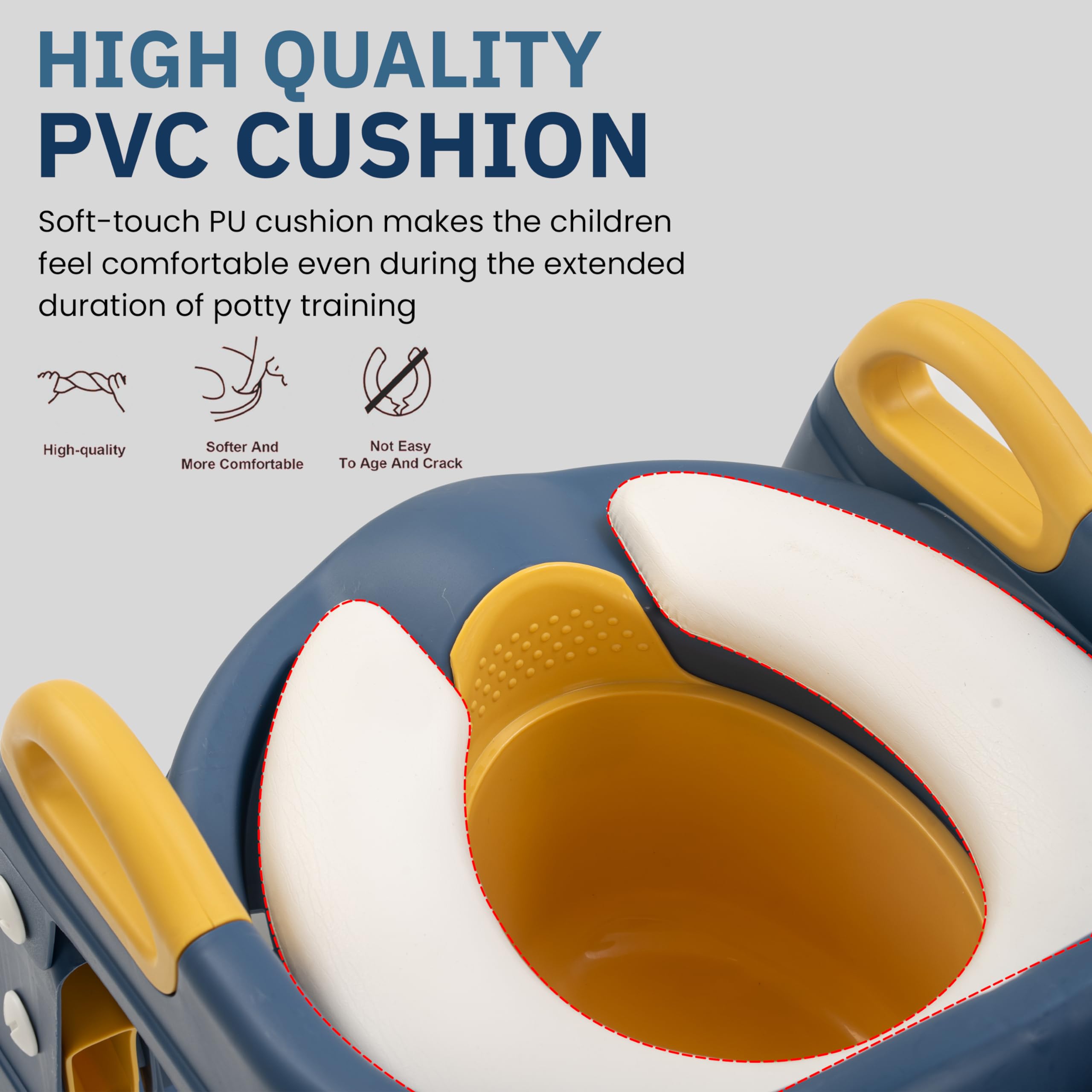 Baybee Vega Siège de toilette occidental 3 en 1 pour enfants, bébé avec protection anti-éclaboussures, poignée, échelle et siège coussin | Siège de toilette pour enfants de 1 à 8 ans (bleu)