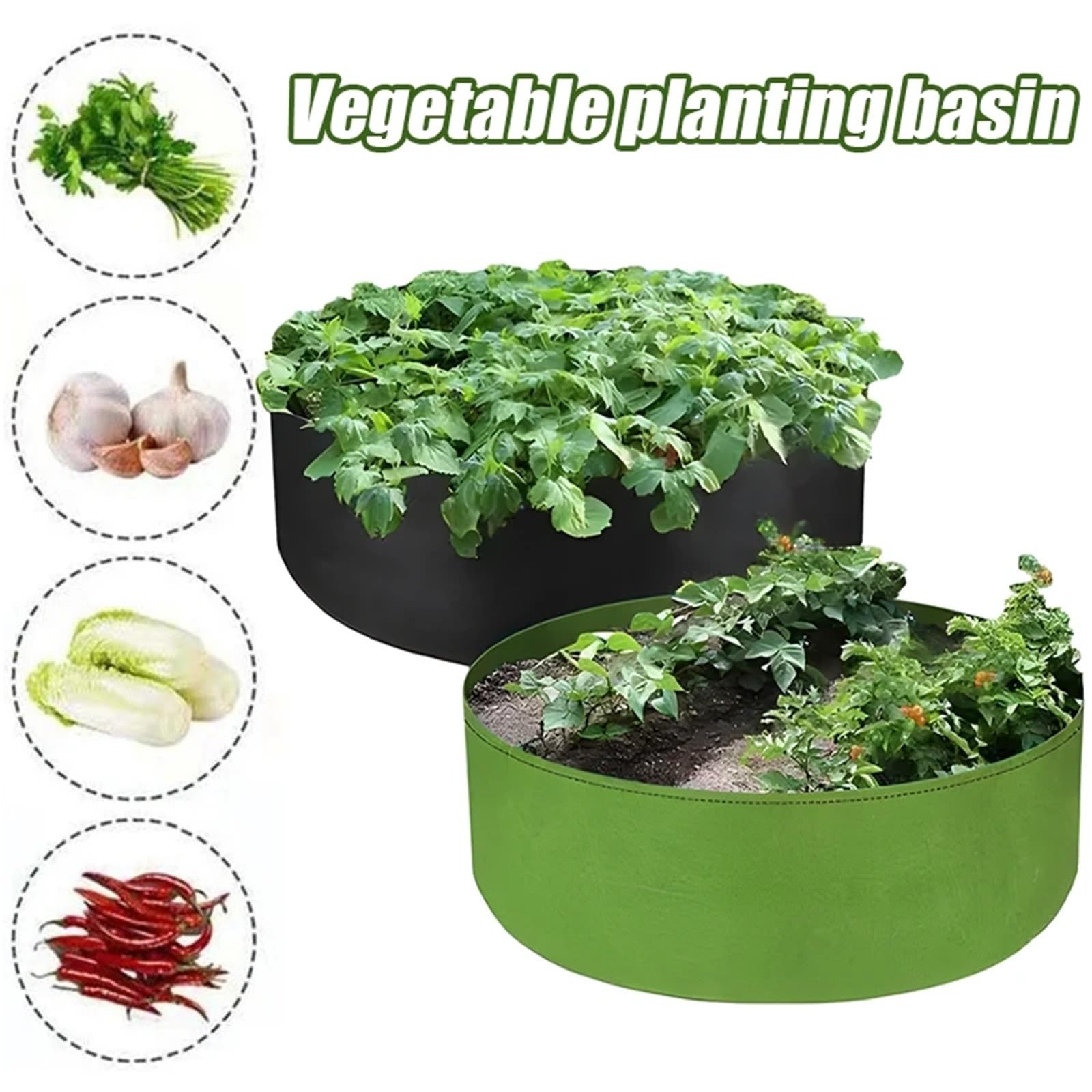 Bolsa de Cultivo Fieltro for jardín, Bolsa Redonda for Plantar, Transpirable, Fresa, Verduras, Tomate, Accesorios for y Patio al Aire Libre, 3 uds para Verduras(Green,60cmx20cm)
