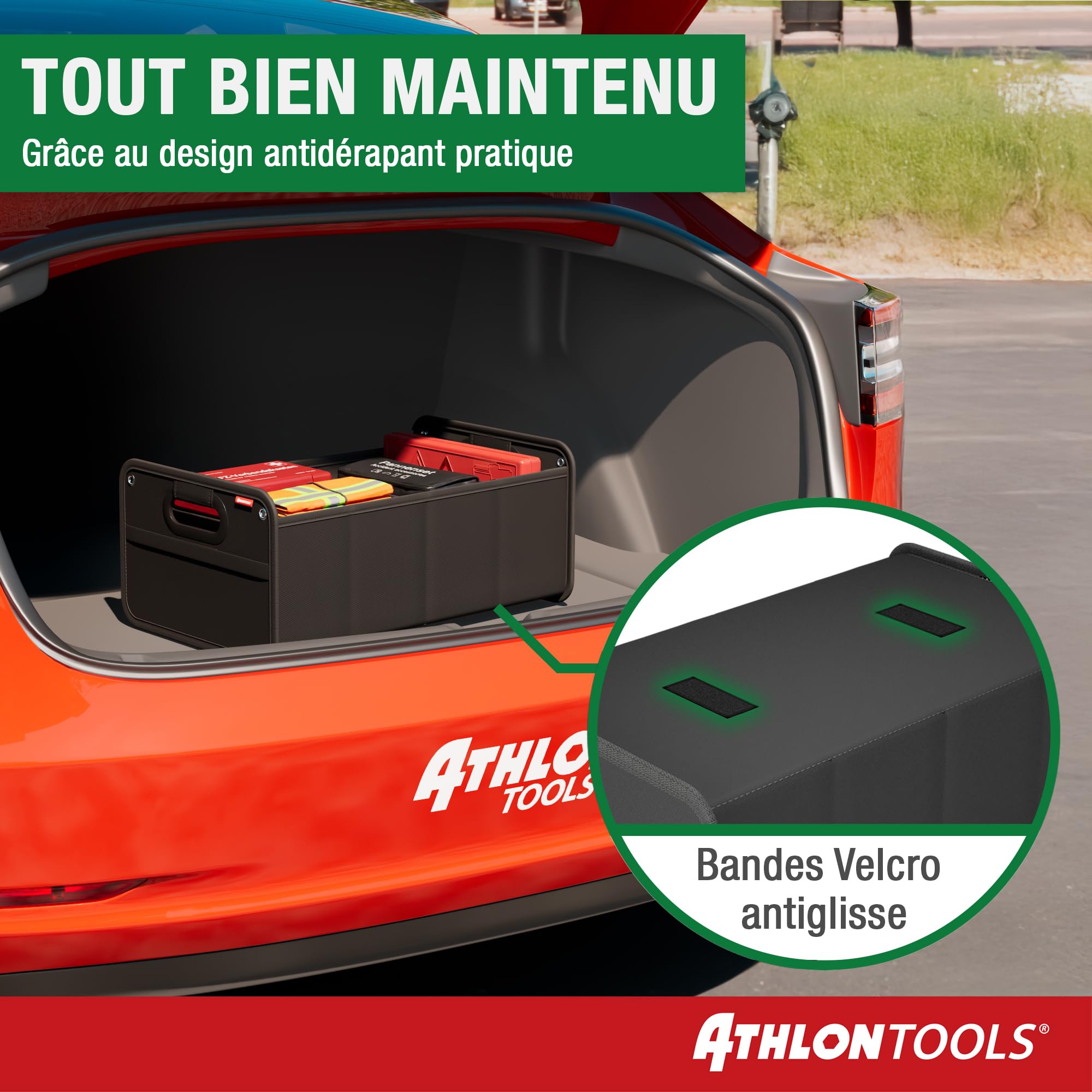 ATHLON TOOLS Sac de coffre pliable – Organiseur de coffre de voiture – Renforcé et stable – Avec patins antidérapants
