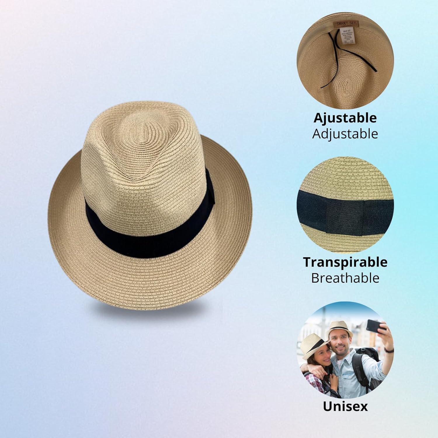 Unisex Panama Straw Hat Summer Foldable Beach Fedora UV Sun Protection for Women Outdoor Travel - Image 5