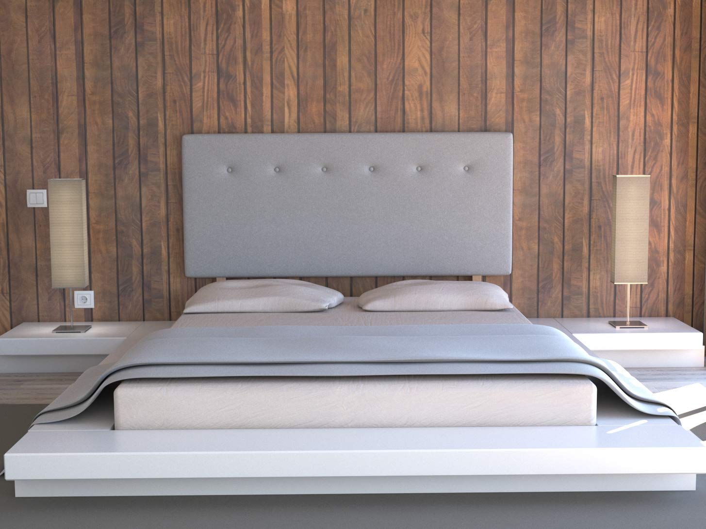 LA WEB DEL COLCHON Cabecero tapizado Macedonia Big para Cama de 135 (145 x 115 cms) Gris Claro Textil Suave | Cama Juvenil | Cama Matrimonio | Cabezal Cama