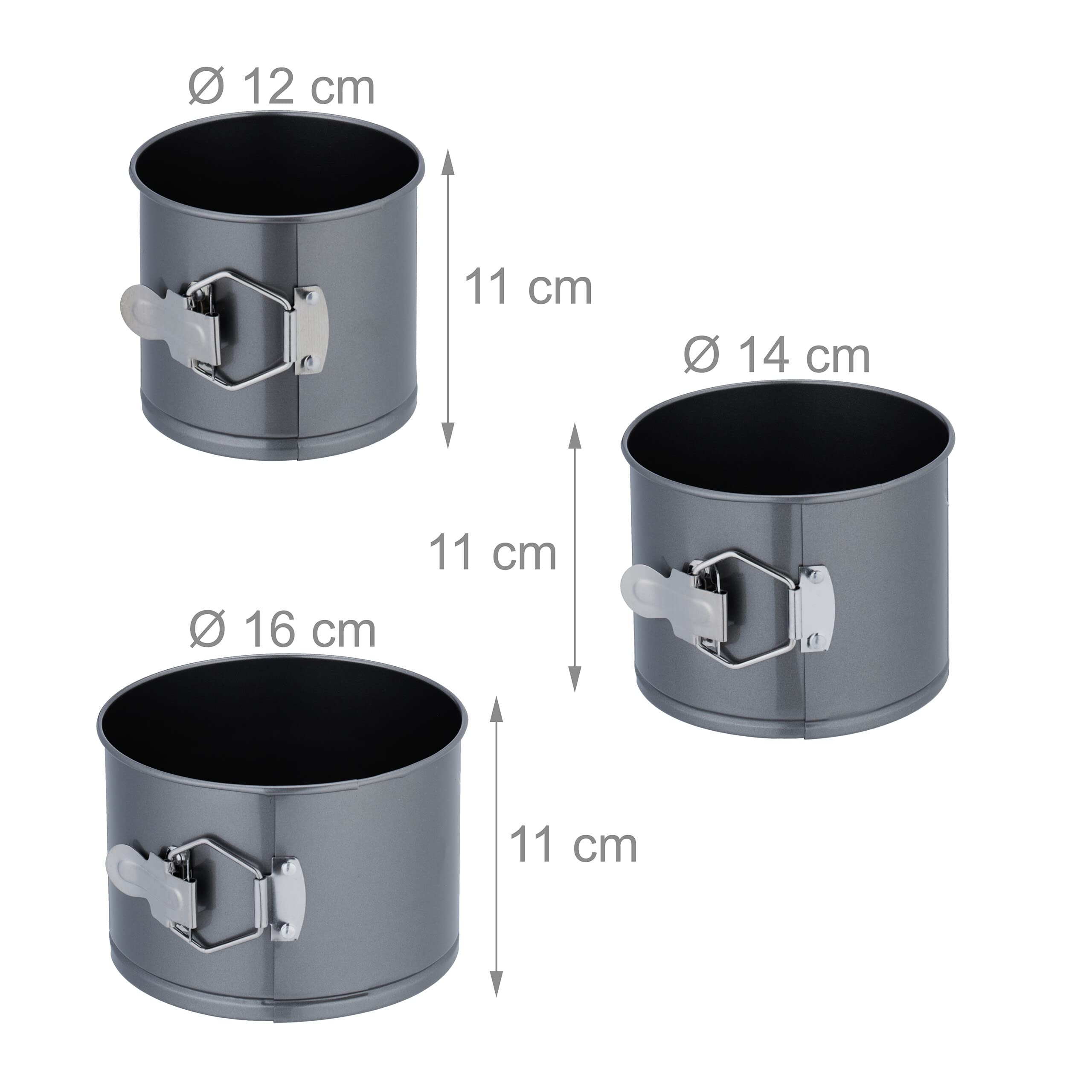 Relaxdays Set 5 Teglie Forno Rotonde per Dolci e Torte, Ø 12, 14, 16, 18, 20 cm, Acciaio Inox, Antiaderente, Antracite