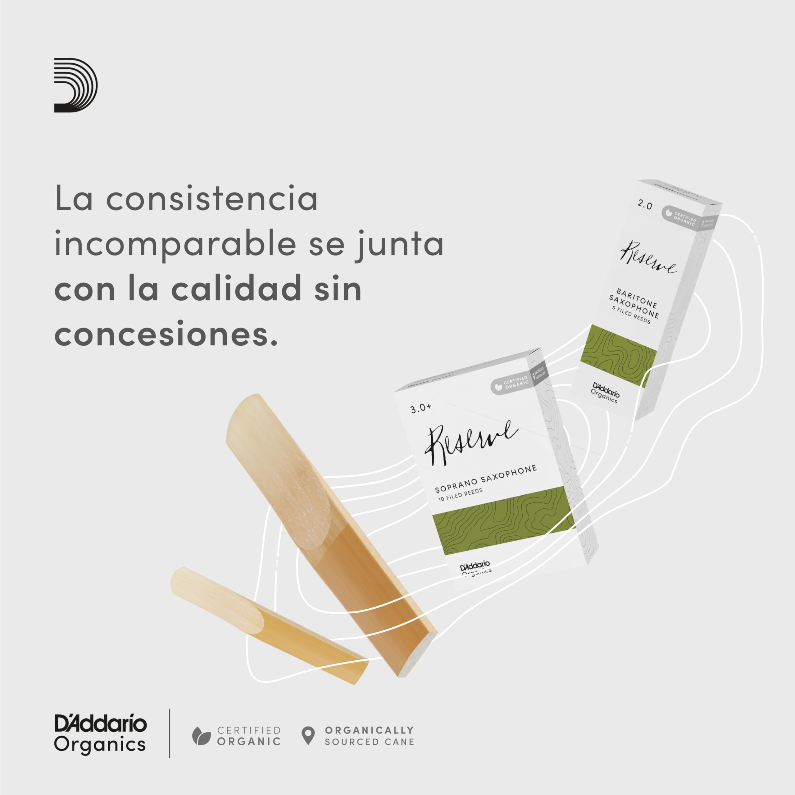 D'Addario Orgánico Reserve Alto Cañas para Saxofón - Cañas de Saxo - La Primera y única Caña Ecológica - 3.5 Fuerza, 10 Paquete