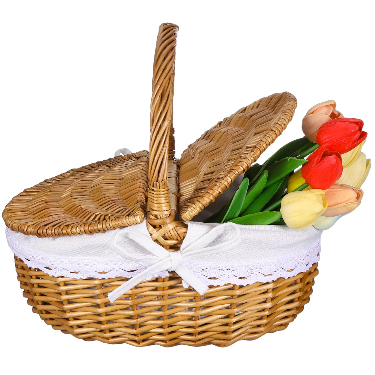 Toddmomy 1 Stück weidenkorb mit henkel, Picknickkorb Mit Deckel und & Liner, pilzkorb Im Vintage-Stil Für Picknick-Camping Im Freien, Für 2 Personen