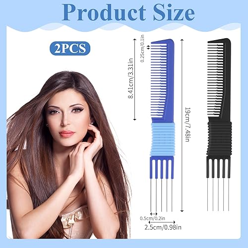 Miniatura 2 de Peine de pelo con púa de metal, 2 piezas, peine para peinar el cabello, peinetas de elevación para mujeres y hombres, pelo rizado con puntas en,