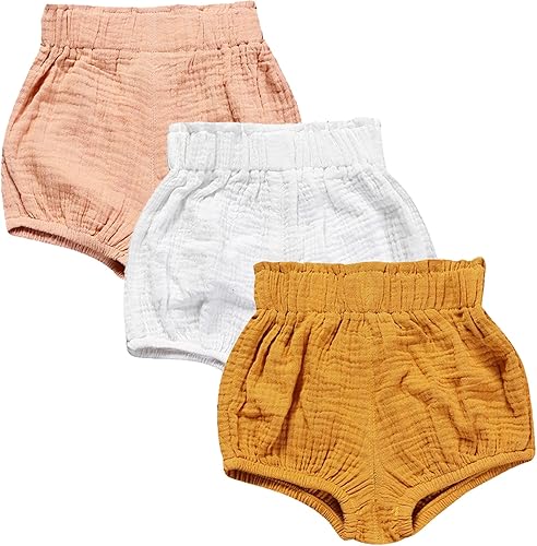 Conjunto de 3 piezas de pantalones cortos para recién nacidos, para bebés, niñas y niños, mezcla de lino y algodón, lindos pantalones cortos