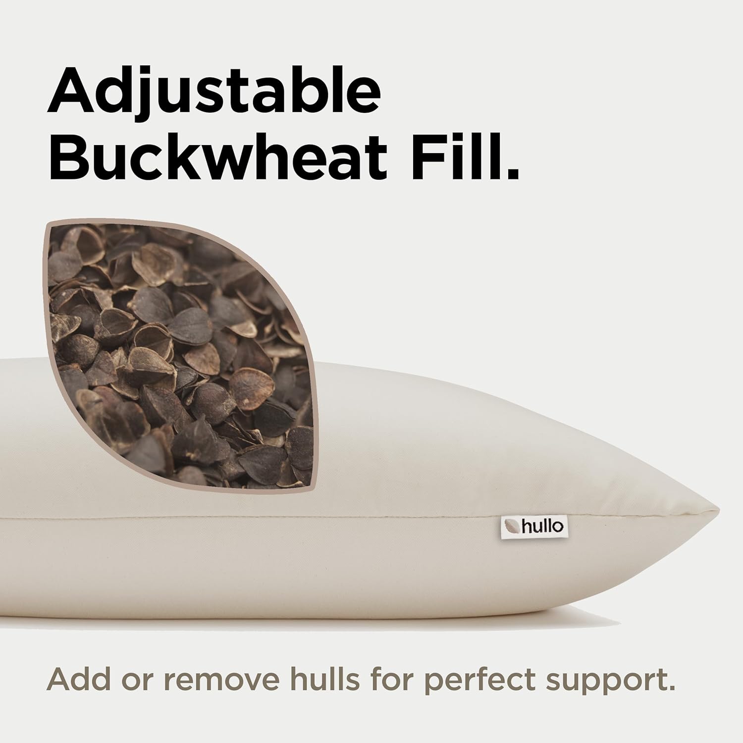 Hullo Buckwheat Pillow – Organic Adjustable Cooling Pillow for Side & Back Sleepers, Neck Support – Breathable Cotton Cover – Made in USA (20×36 King Size)